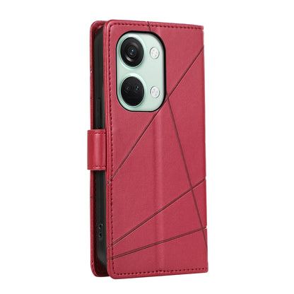 OnePlus Ace 2V PU Genuine Leather Texture Embossed Line Phone Case with Card Wallet, Kickstand & Wrist Strap