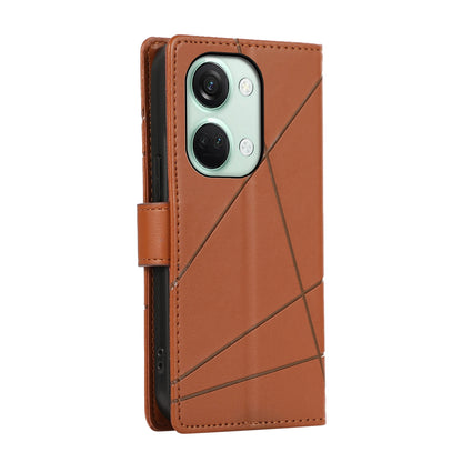 OnePlus Ace 2V PU Genuine Leather Texture Embossed Line Phone Case with Card Wallet, Kickstand & Wrist Strap