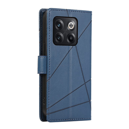 OnePlus Ace Pro PU Genuine Leather Texture Embossed Line Phone Case with Card Wallet, Kickstand & Wrist Strap