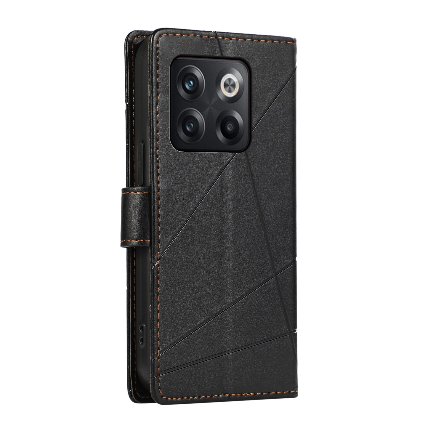 OnePlus Ace Pro PU Genuine Leather Texture Embossed Line Phone Case with Card Wallet, Kickstand & Wrist Strap