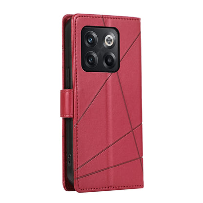 OnePlus Ace Pro PU Genuine Leather Texture Embossed Line Phone Case with Card Wallet, Kickstand & Wrist Strap