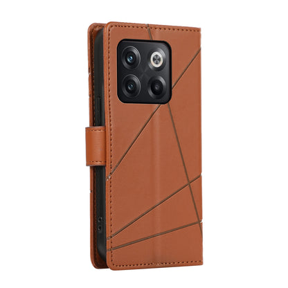 OnePlus Ace Pro PU Genuine Leather Texture Embossed Line Phone Case with Card Wallet, Kickstand & Wrist Strap