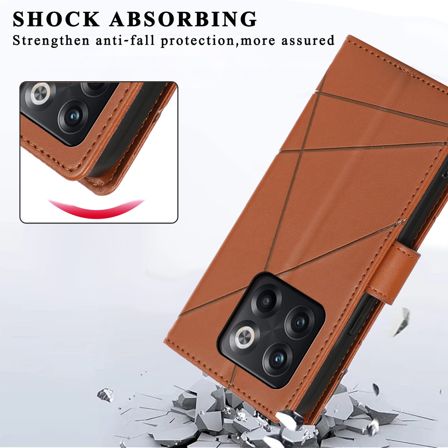 OnePlus Ace Pro PU Genuine Leather Texture Embossed Line Phone Case with Card Wallet, Kickstand & Wrist Strap