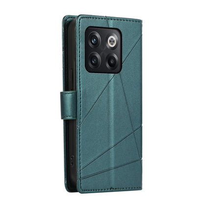 OnePlus Ace Pro PU Genuine Leather Texture Embossed Line Phone Case with Card Wallet, Kickstand & Wrist Strap