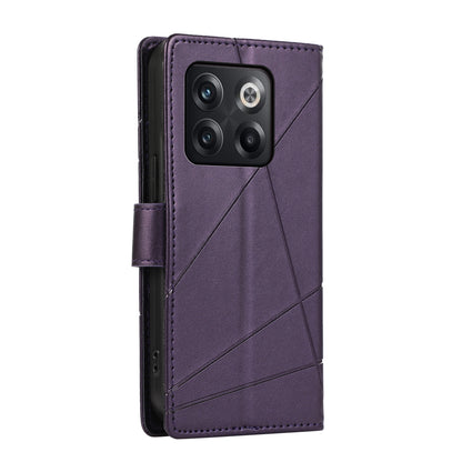 OnePlus Ace Pro PU Genuine Leather Texture Embossed Line Phone Case with Card Wallet, Kickstand & Wrist Strap