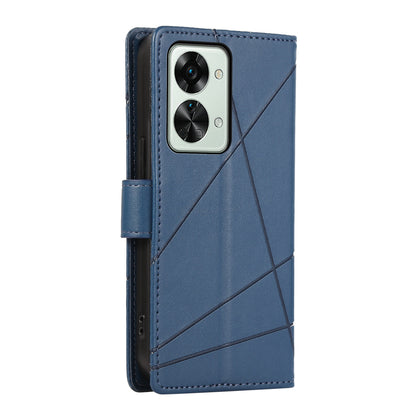 OnePlus Nord 2T PU Genuine Leather Texture Embossed Line Phone Case with Card Wallet, Kickstand & Wrist Strap