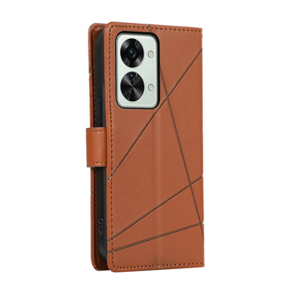 OnePlus Nord 2T PU Genuine Leather Texture Embossed Line Phone Case with Card Wallet, Kickstand & Wrist Strap