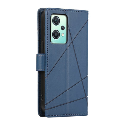 OnePlus Nord CE 2 Lite 5G PU Genuine Leather Texture Embossed Line Phone Case with Card Wallet, Kickstand & Wrist Strap