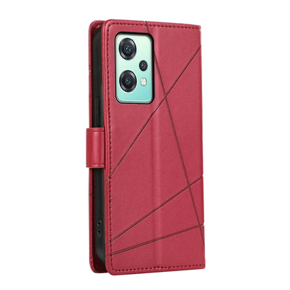 OnePlus Nord CE 2 Lite 5G PU Genuine Leather Texture Embossed Line Phone Case with Card Wallet, Kickstand & Wrist Strap