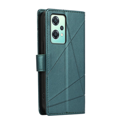 OnePlus Nord CE 2 Lite 5G PU Genuine Leather Texture Embossed Line Phone Case with Card Wallet, Kickstand & Wrist Strap