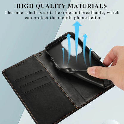 OnePlus Nord CE 3 Lite PU Genuine Leather Texture Embossed Line Phone Case with Card Wallet, Kickstand & Wrist Strap