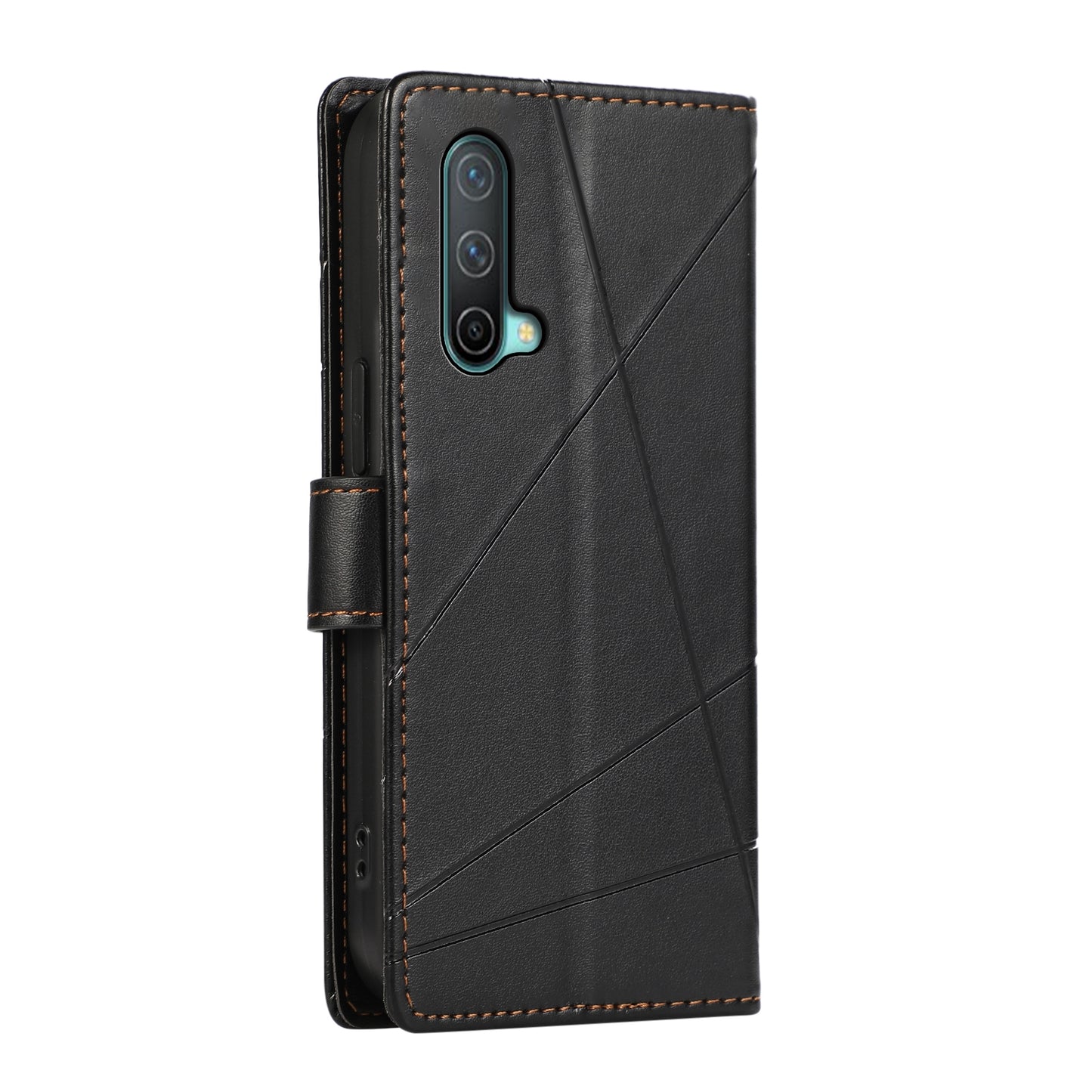 OnePlus Nord CE 5G PU Genuine Leather Texture Embossed Line Phone Case with Card Wallet, Kickstand & Wrist Strap