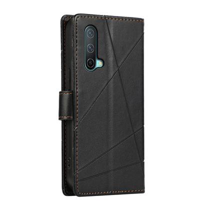 OnePlus Nord CE 5G PU Genuine Leather Texture Embossed Line Phone Case with Card Wallet, Kickstand & Wrist Strap