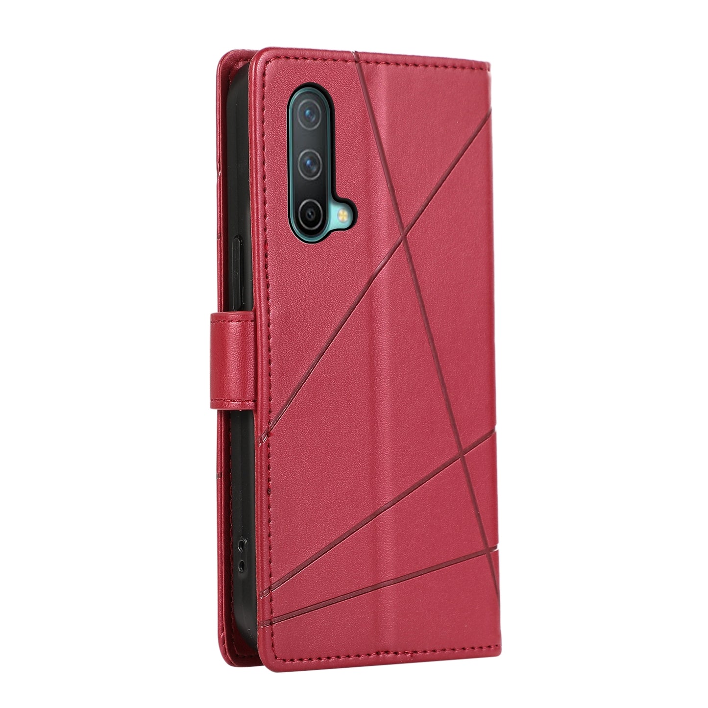 OnePlus Nord CE 5G PU Genuine Leather Texture Embossed Line Phone Case with Card Wallet, Kickstand & Wrist Strap