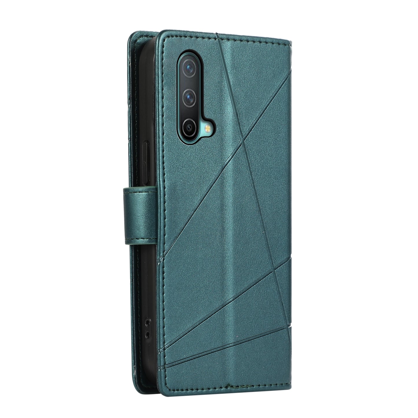 OnePlus Nord CE 5G PU Genuine Leather Texture Embossed Line Phone Case with Card Wallet, Kickstand & Wrist Strap