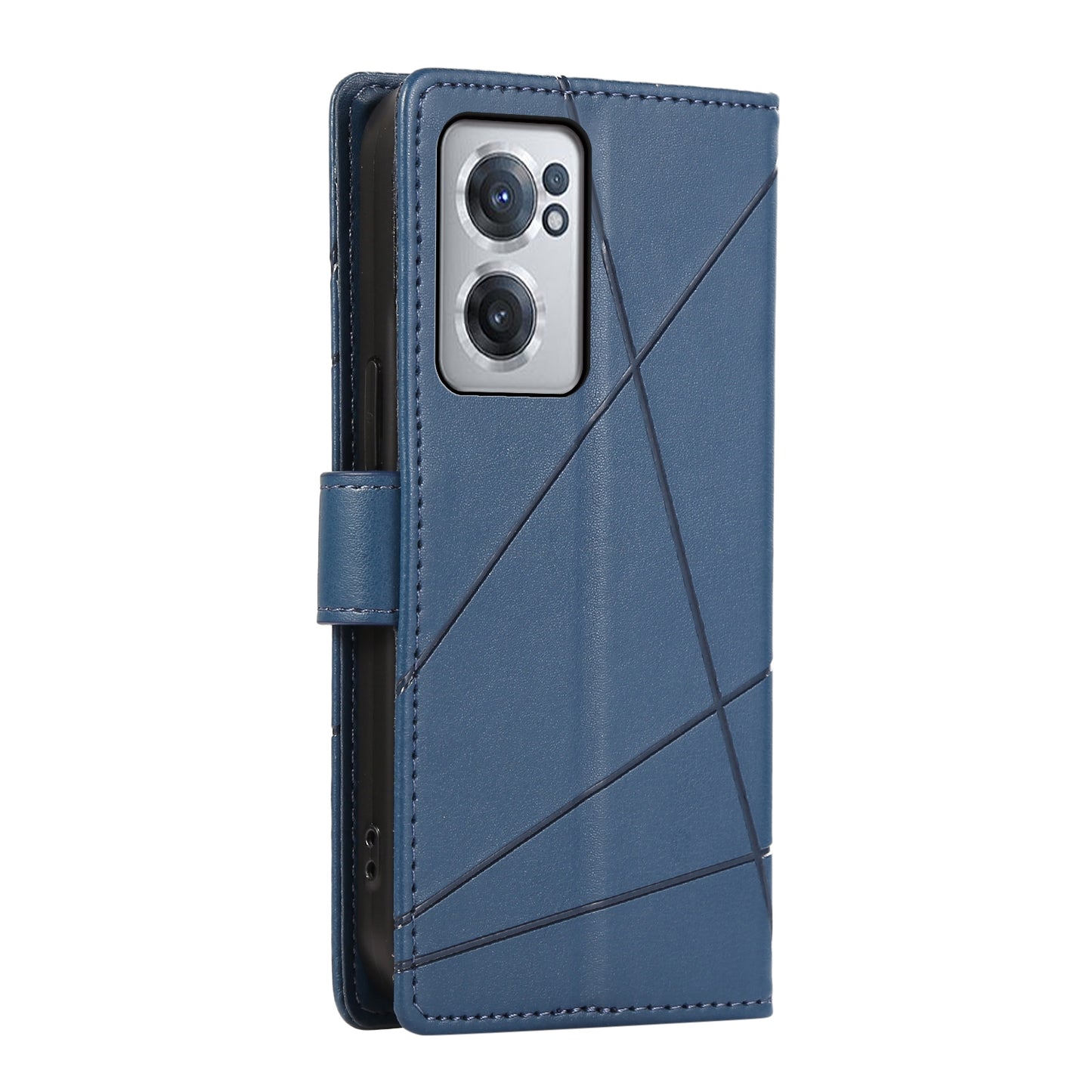 OnePlus Nord CE 2 5G PU Genuine Leather Texture Embossed Line Phone Case with Card Wallet, Kickstand & Wrist Strap