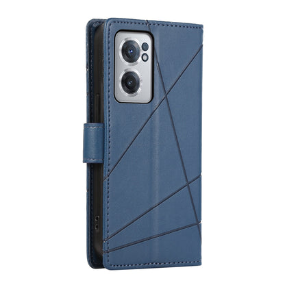 OnePlus Nord CE 2 5G PU Genuine Leather Texture Embossed Line Phone Case with Card Wallet, Kickstand & Wrist Strap