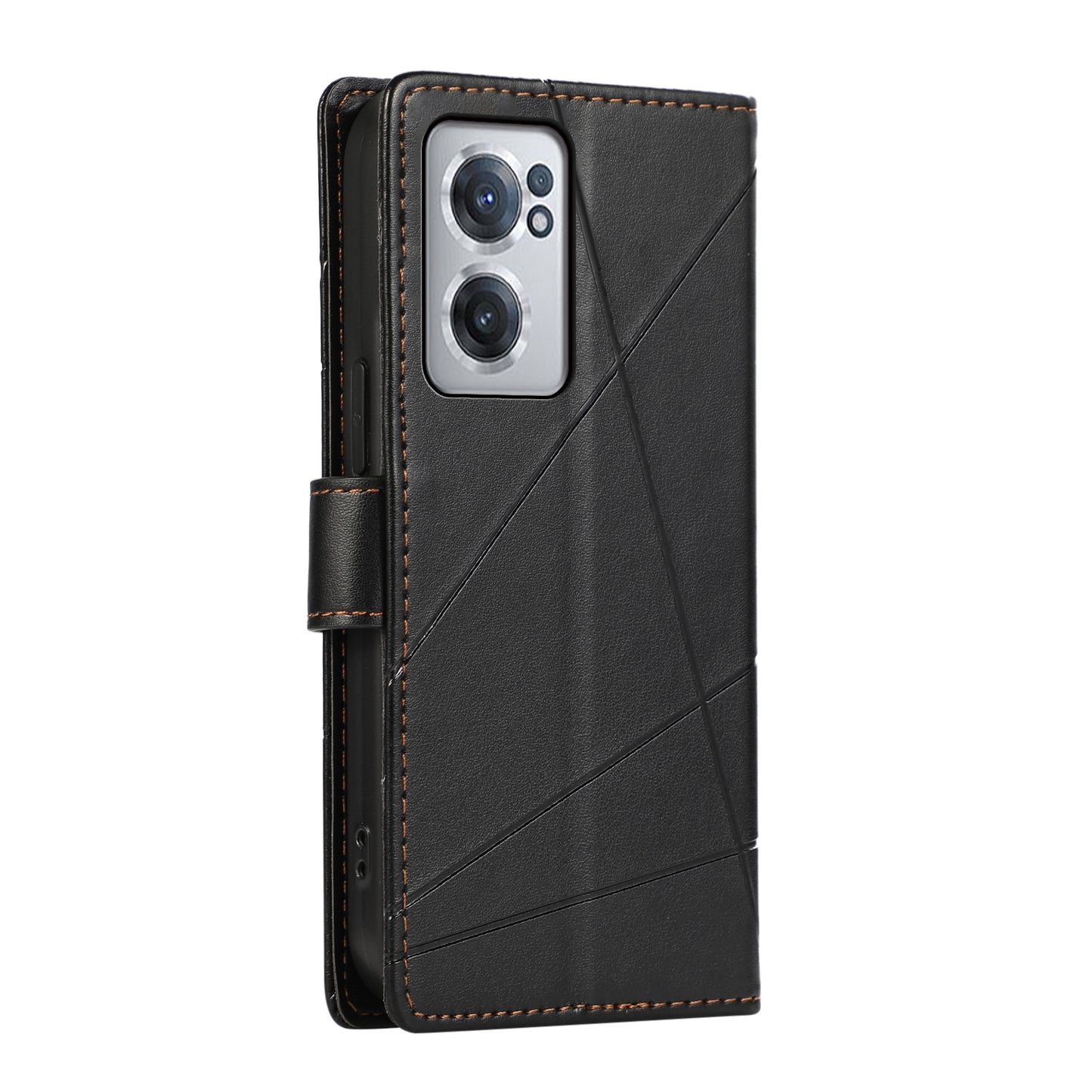 OnePlus Nord CE 2 5G PU Genuine Leather Texture Embossed Line Phone Case with Card Wallet, Kickstand & Wrist Strap