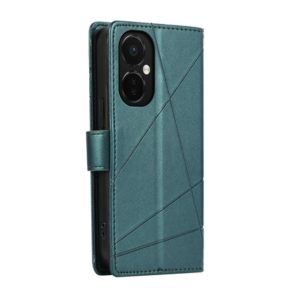 OnePlus Nord CE 3 PU Genuine Leather Texture Embossed Line Phone Case with Card Wallet, Kickstand & Wrist Strap