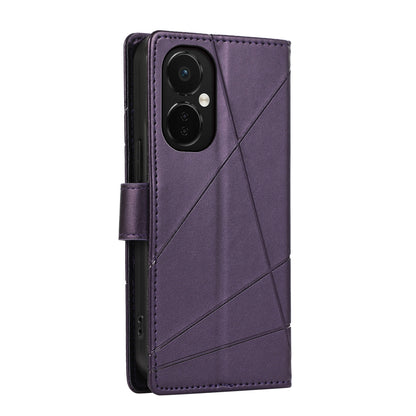 OnePlus Nord CE 3 PU Genuine Leather Texture Embossed Line Phone Case with Card Wallet, Kickstand & Wrist Strap