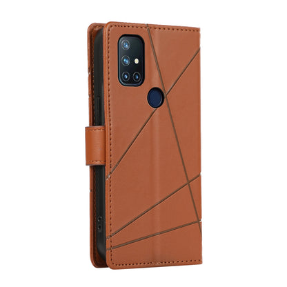 OnePlus Nord N10 5G PU Genuine Leather Texture Embossed Line Phone Case with Card Wallet, Kickstand & Wrist Strap