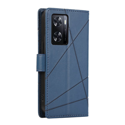 OnePlus Nord N20 SE PU Genuine Leather Texture Embossed Line Phone Case with Card Wallet, Kickstand & Wrist Strap