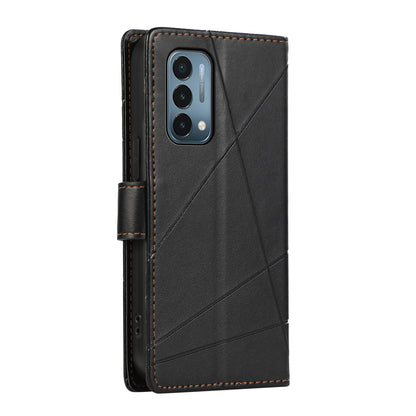 OnePlus Nord N200 5G PU Genuine Leather Texture Embossed Line Phone Case with Card Wallet, Kickstand & Wrist Strap