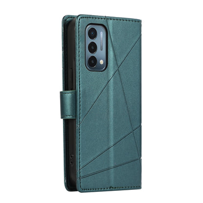 OnePlus Nord N200 5G PU Genuine Leather Texture Embossed Line Phone Case with Card Wallet, Kickstand & Wrist Strap