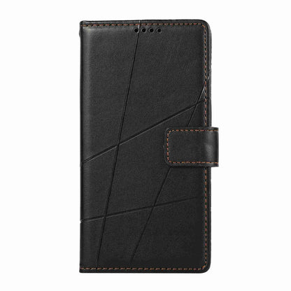 iPhone 11 PU Genuine Leather Texture Embossed Line Phone Case with Card Wallet, Kickstand & Wrist Strap