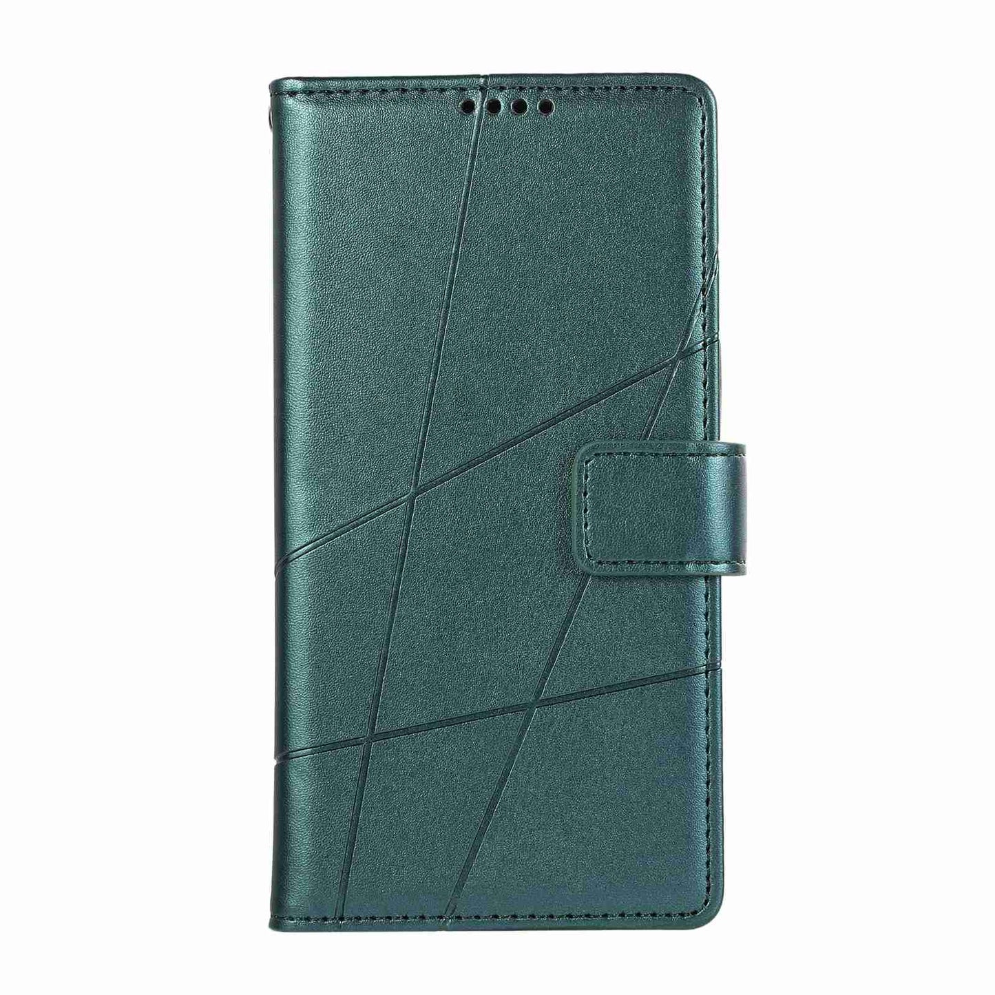 iPhone 11 PU Genuine Leather Texture Embossed Line Phone Case with Card Wallet, Kickstand & Wrist Strap