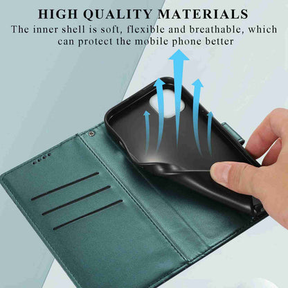 iPhone 11 PU Genuine Leather Texture Embossed Line Phone Case with Card Wallet, Kickstand & Wrist Strap