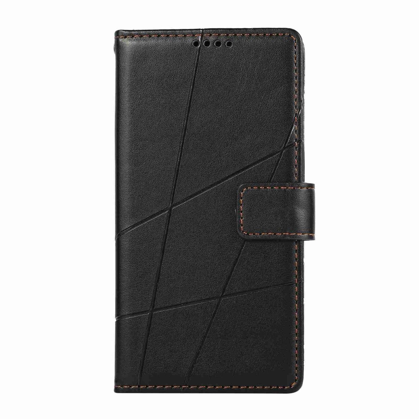 iPhone 12 PU Genuine Leather Texture Embossed Line Phone Case with Card Wallet, Kickstand & Wrist Strap