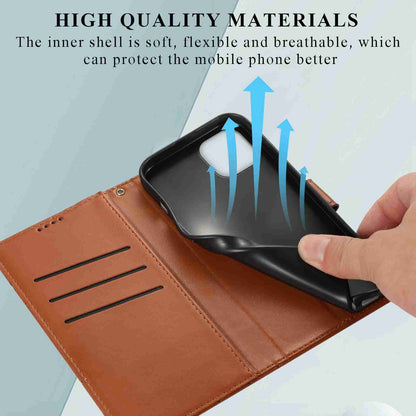 iPhone 12 Mini PU Genuine Leather Texture Embossed Line Phone Case with Card Wallet, Kickstand & Wrist Strap