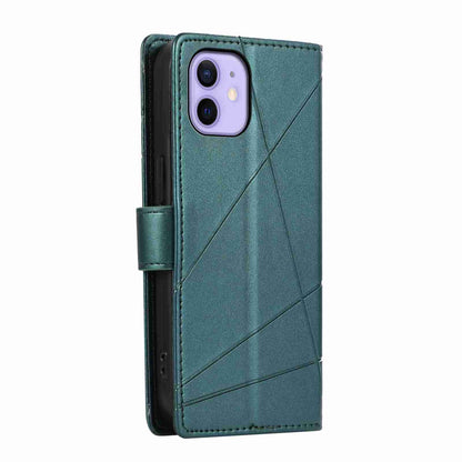 iPhone 12 Mini PU Genuine Leather Texture Embossed Line Phone Case with Card Wallet, Kickstand & Wrist Strap