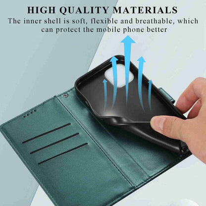 iPhone 12 Mini PU Genuine Leather Texture Embossed Line Phone Case with Card Wallet, Kickstand & Wrist Strap