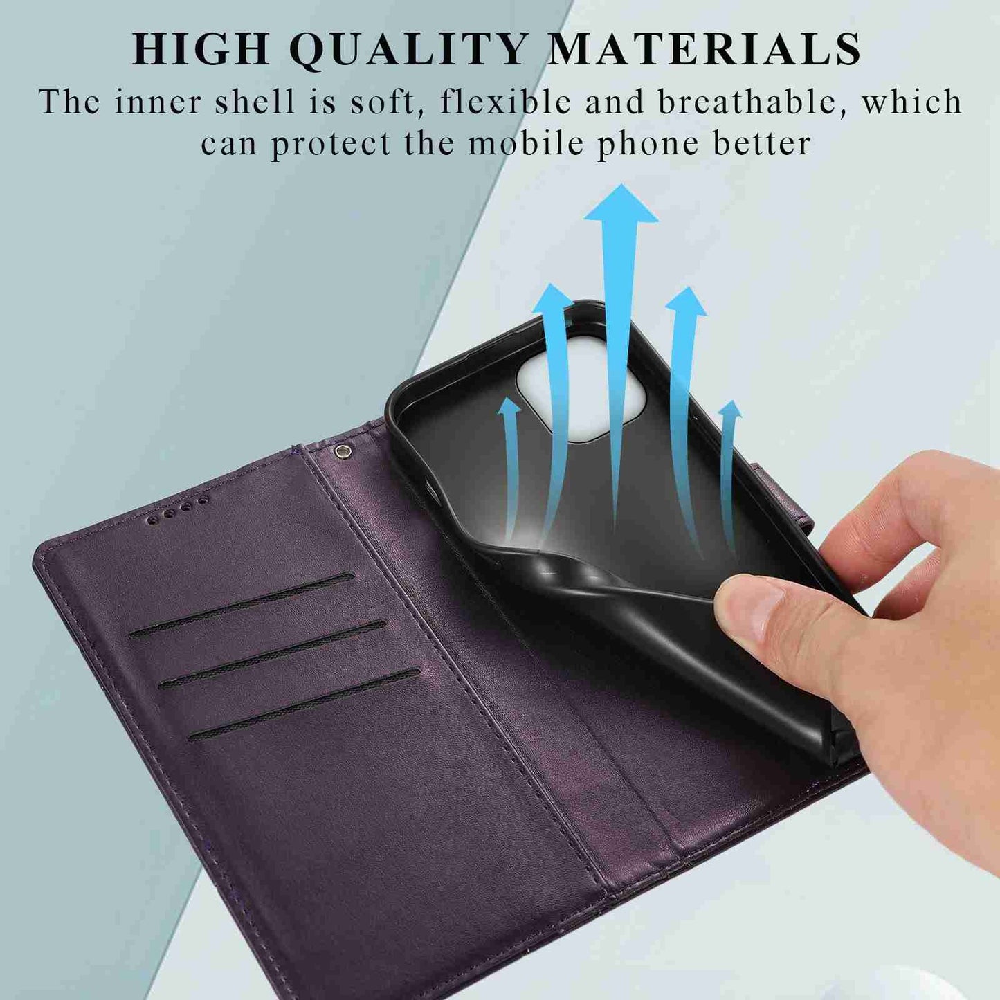 iPhone 12 Mini PU Genuine Leather Texture Embossed Line Phone Case with Card Wallet, Kickstand & Wrist Strap