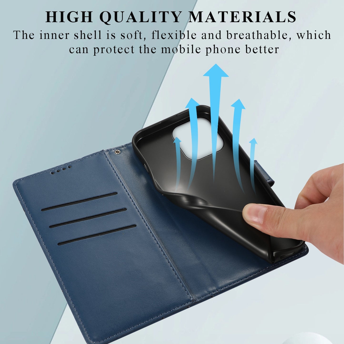 iPhone 15 Pro PU Genuine Leather Texture Embossed Line Phone Case with Card Wallet, Kickstand & Wrist Strap