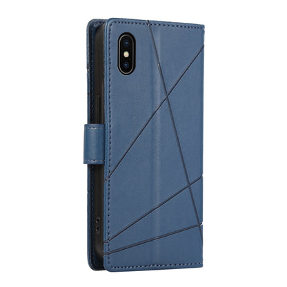 iPhone X/XS PU Genuine Leather Texture Embossed Line Phone Case with Card Wallet, Kickstand & Wrist Strap