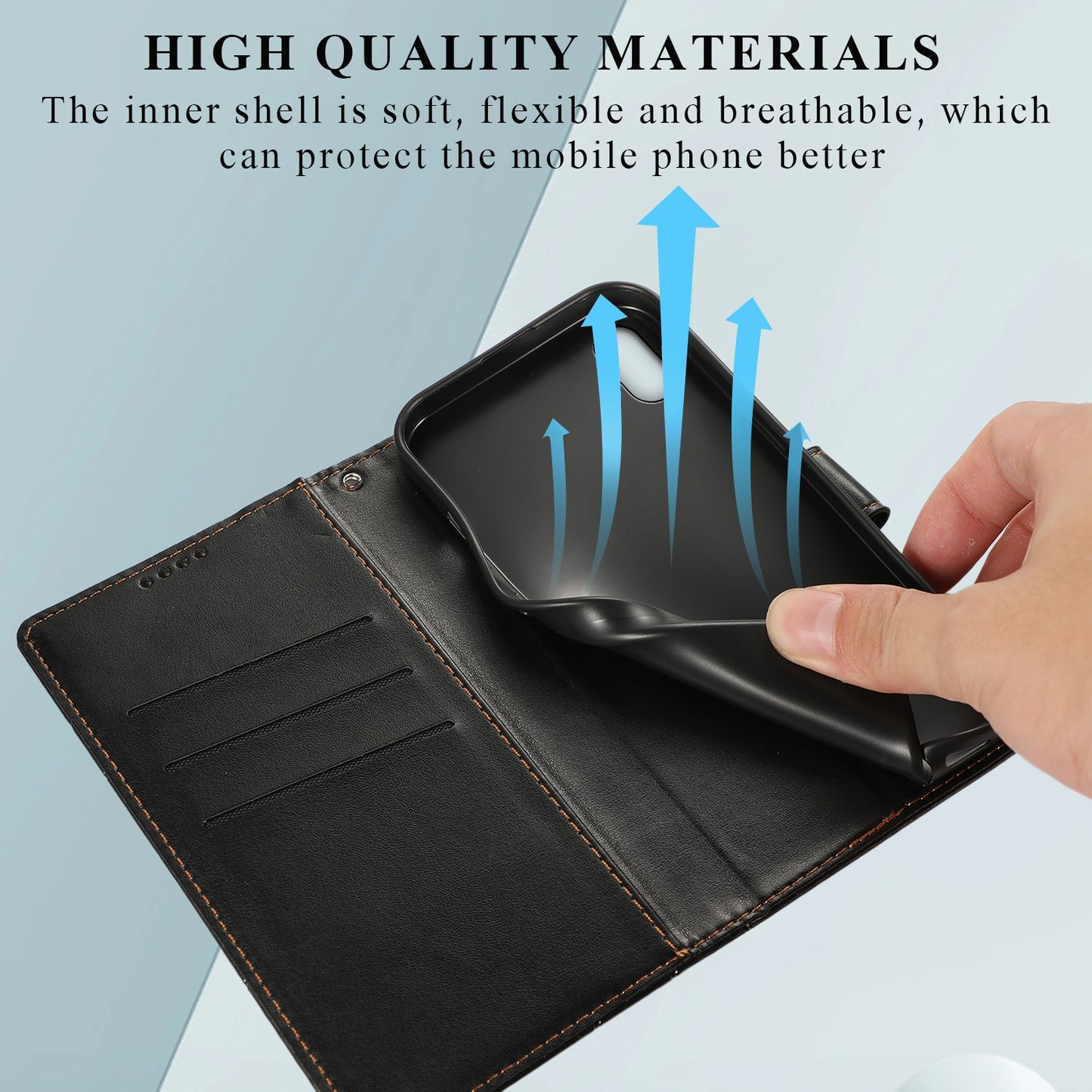 iPhone XS Max PU Genuine Leather Texture Embossed Line Phone Case with Card Wallet, Kickstand & Wrist Strap