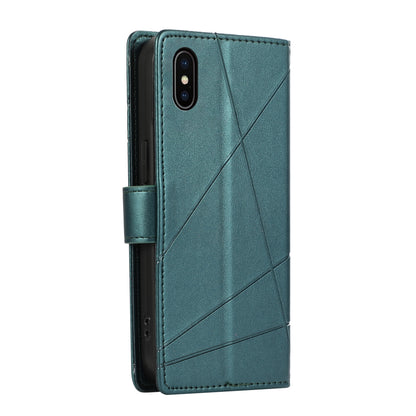 iPhone XS Max PU Genuine Leather Texture Embossed Line Phone Case with Card Wallet, Kickstand & Wrist Strap