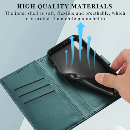 iPhone XS Max PU Genuine Leather Texture Embossed Line Phone Case with Card Wallet, Kickstand & Wrist Strap