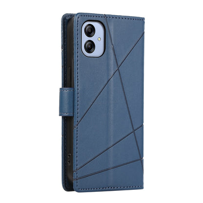 Samsung Galaxy A04e PU Genuine Leather Texture Embossed Line Phone Case with Card Wallet, Kickstand & Wrist Strap