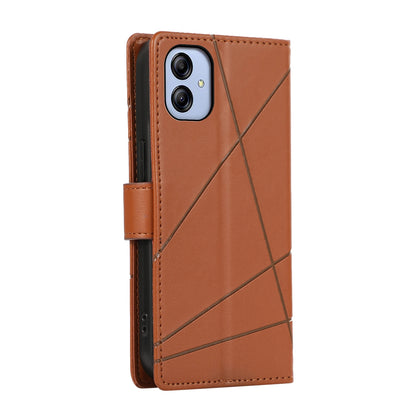 Samsung Galaxy A04e PU Genuine Leather Texture Embossed Line Phone Case with Card Wallet, Kickstand & Wrist Strap