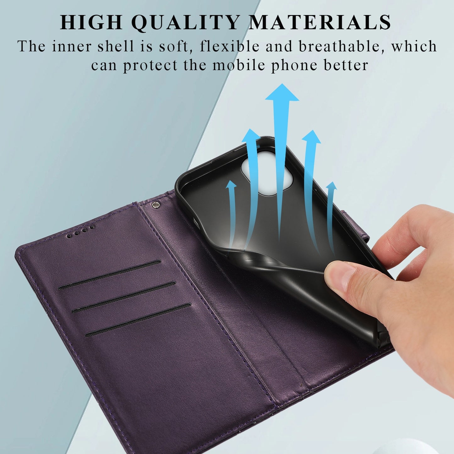 Samsung Galaxy A04e PU Genuine Leather Texture Embossed Line Phone Case with Card Wallet, Kickstand & Wrist Strap