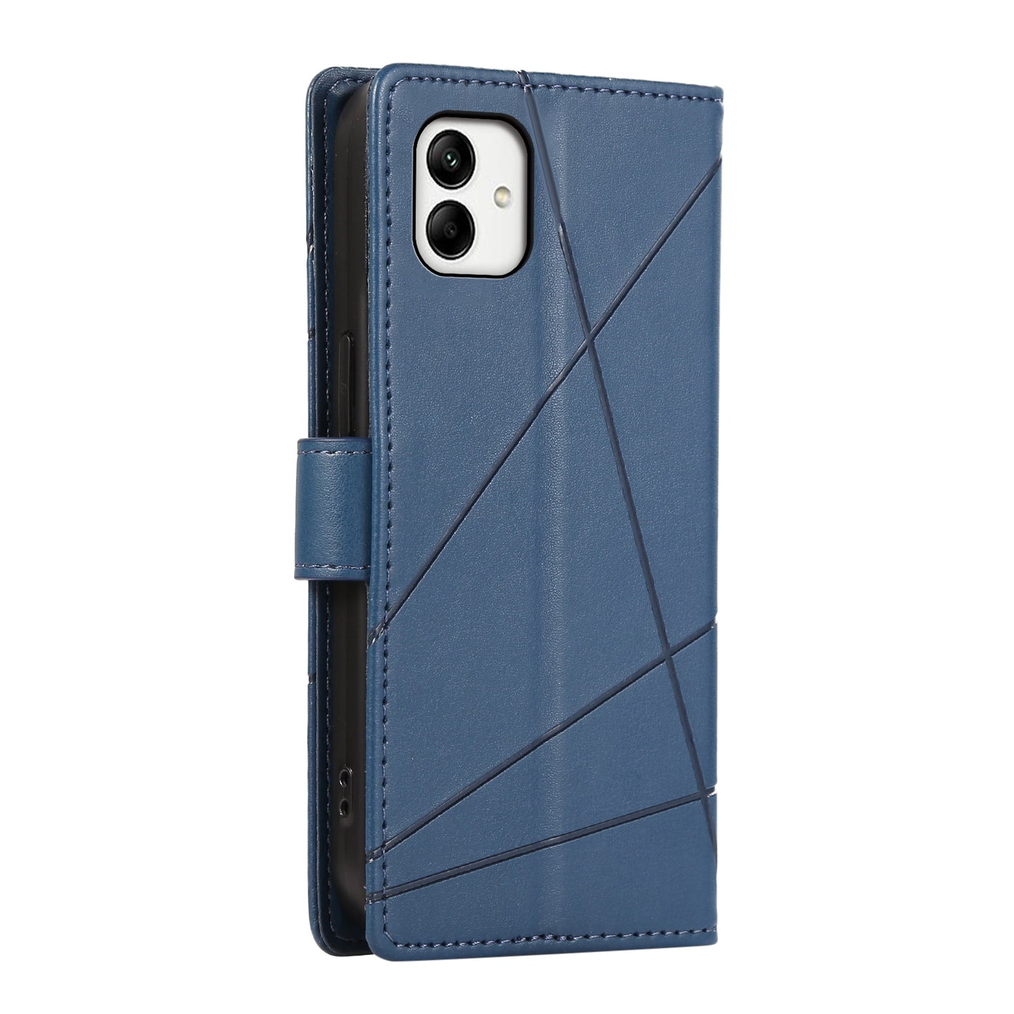 Samsung Galaxy A05 PU Genuine Leather Texture Embossed Line Phone Case with Card Wallet, Kickstand & Wrist Strap