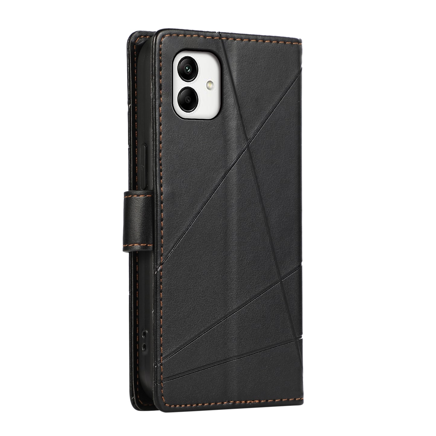 Samsung Galaxy A05 PU Genuine Leather Texture Embossed Line Phone Case with Card Wallet, Kickstand & Wrist Strap