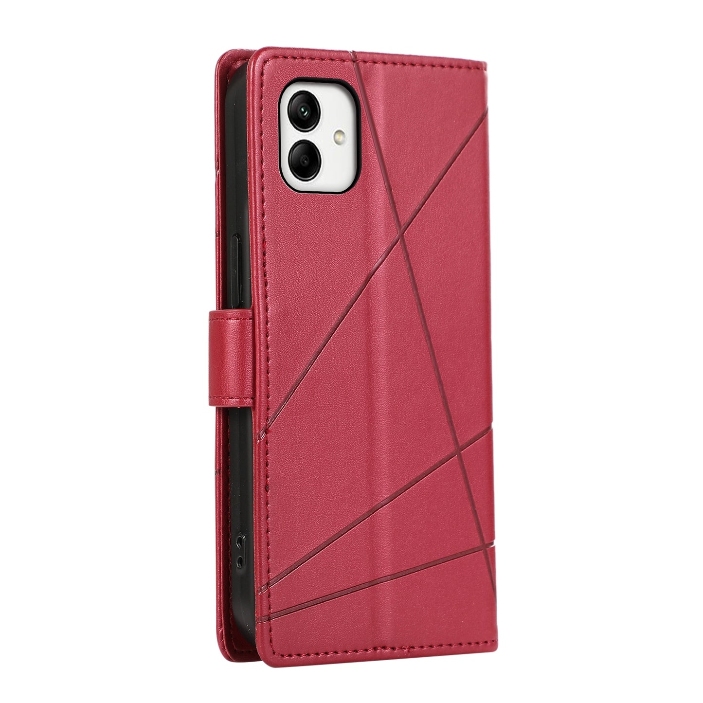 Samsung Galaxy A05 PU Genuine Leather Texture Embossed Line Phone Case with Card Wallet, Kickstand & Wrist Strap