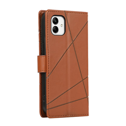Samsung Galaxy A05 PU Genuine Leather Texture Embossed Line Phone Case with Card Wallet, Kickstand & Wrist Strap