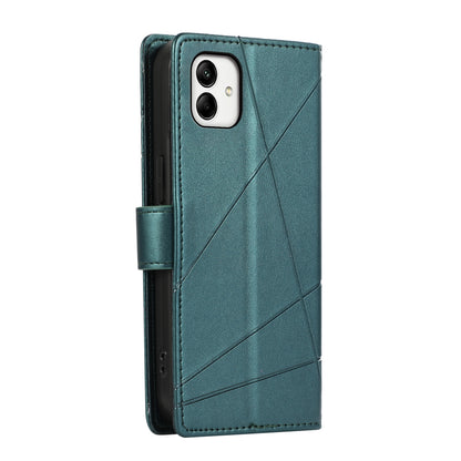 Samsung Galaxy A05 PU Genuine Leather Texture Embossed Line Phone Case with Card Wallet, Kickstand & Wrist Strap