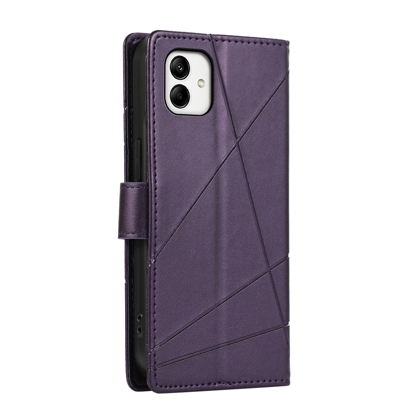 Samsung Galaxy A05 PU Genuine Leather Texture Embossed Line Phone Case with Card Wallet, Kickstand & Wrist Strap